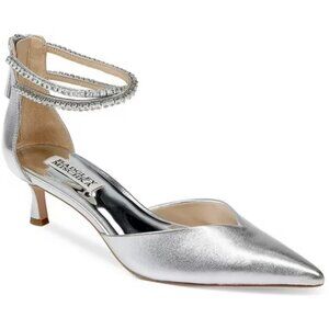 BADGLEY MISCHKA Lilibeth Silver Dual Ankle Strap Leather Size 8 New in Box
